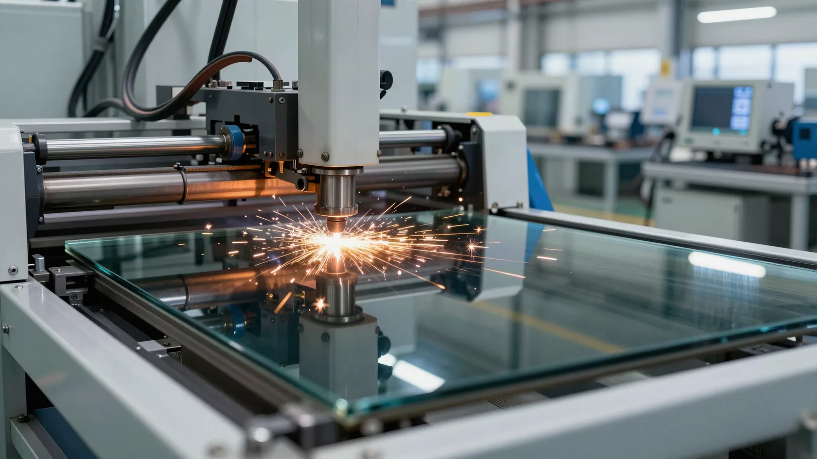 Decoupe laser d'un verre feuillete en usine